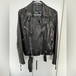 Real leather jacket, size L (but fits M), black